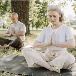 Teilnehmer praktizieren Yoga und Meditation im Bildungsurlaub zur Stressbewältigung und Förderung von Achtsamkeit