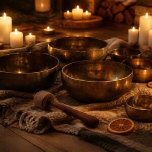 Klangschalen im Kerzenschein mit Tannengrün – Candlelight Sound Bath am 3. Advent in Ratingen bei Düsseldorf